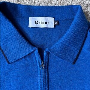 Brioni Luxury Long Sleeve 1/4 Zip Polo Sweater – Made in Italy Blue Size XL
